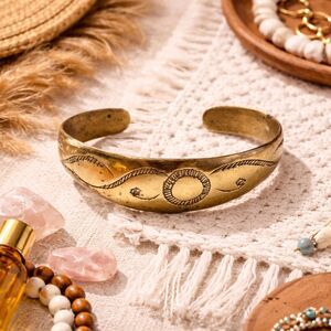 Vintage Engraved Brass Curved Cuff Bracelet
